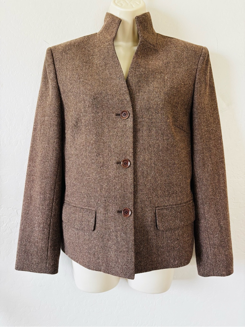 Casual Corner vintage Women's Brown Tweed wool mock neck blazer size 4